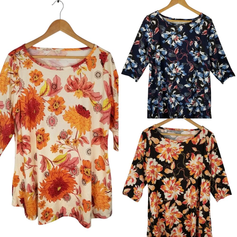 DG2 by Diane Gilman 1/2 Sleeve Floral Tunic T-shirts Women's Size XL
